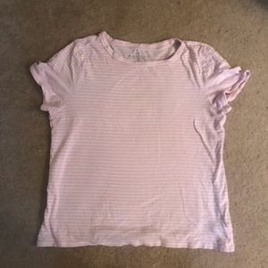 pink and white striped american eagle tee